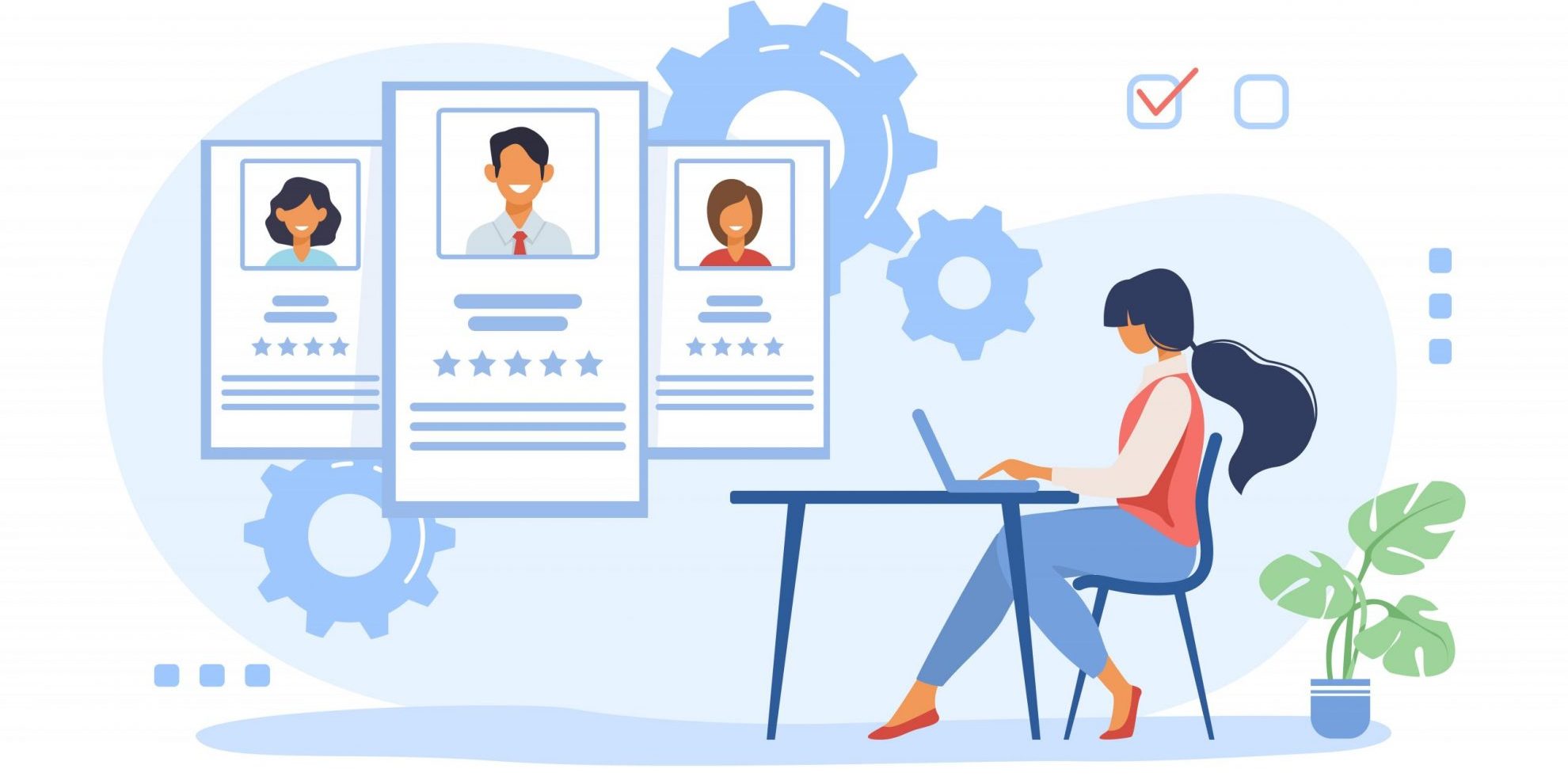 Photo of woman reviewing candidates for a job illustrates blog: "5 Job Description Mistakes To Avoid"